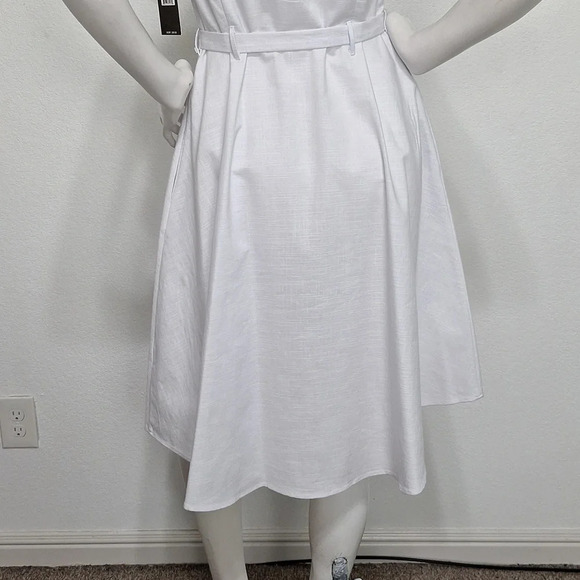 Sharagano NEW Optic White Preppy Coastal Tie Waist Button Front Midi Dress Sz. 6 - Picture 8 of 13